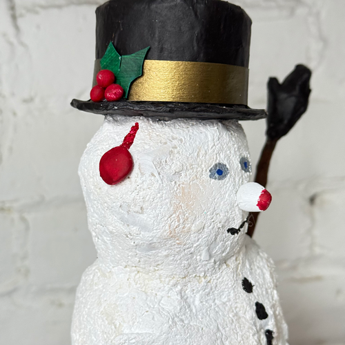 Papier-Mâché Snowman with Striped Scarf