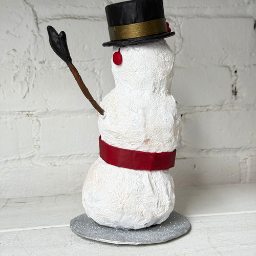 Papier-Mâché Snowman with Striped Scarf