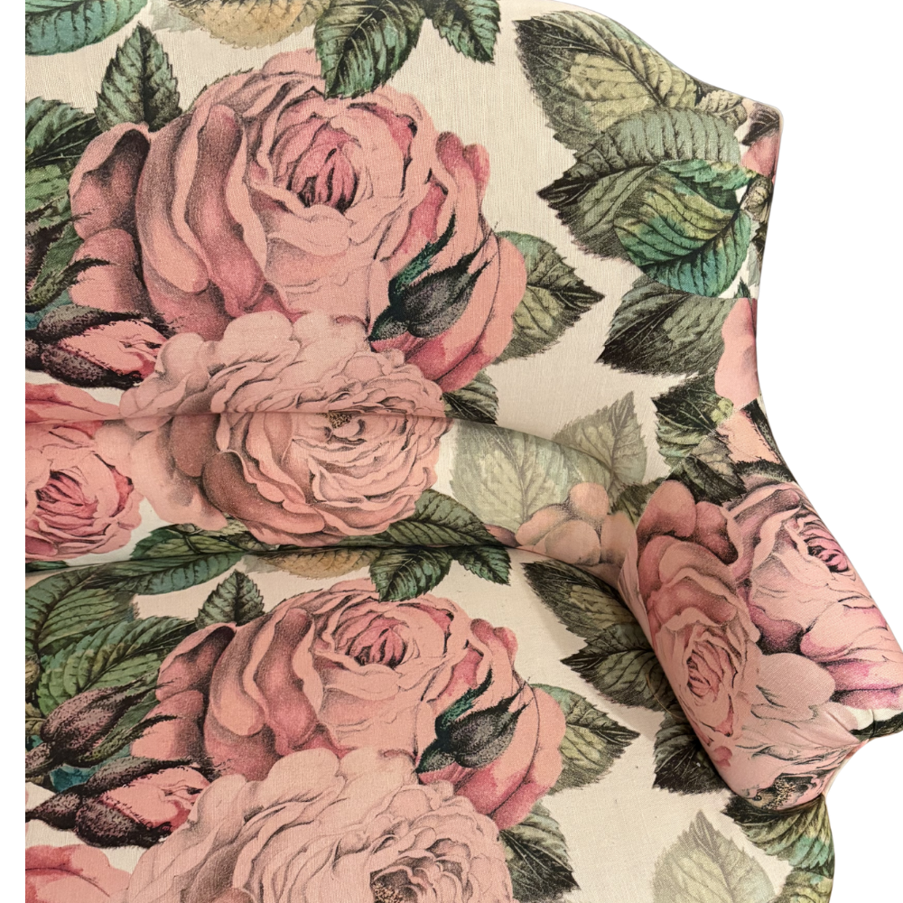 19th Century French Loveseat in John Derian for Designers Guild "The Rose Tuberose" Fabric