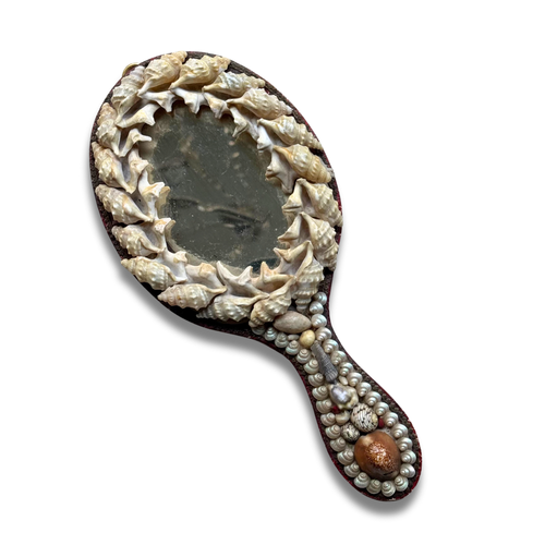Antique Victorian Shell Work Hand Mirror