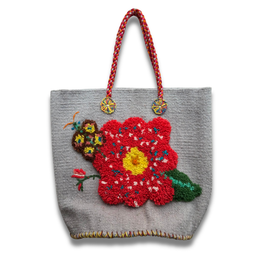 PO! Paris Nathalie Lete Woven & Knotted "Papillon Fleur" Tote Bag in Gris