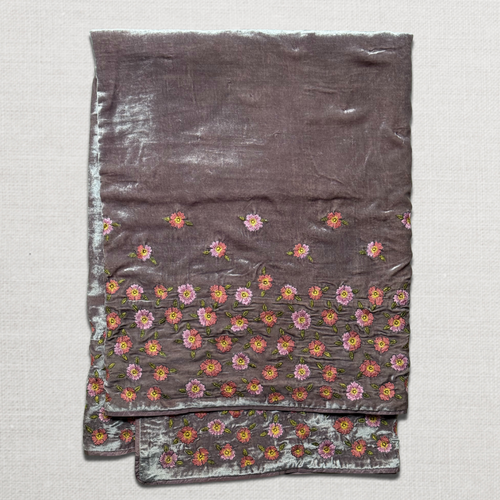 Happy Flower Frame Embroidered Silk Velvet Throw in Lavender