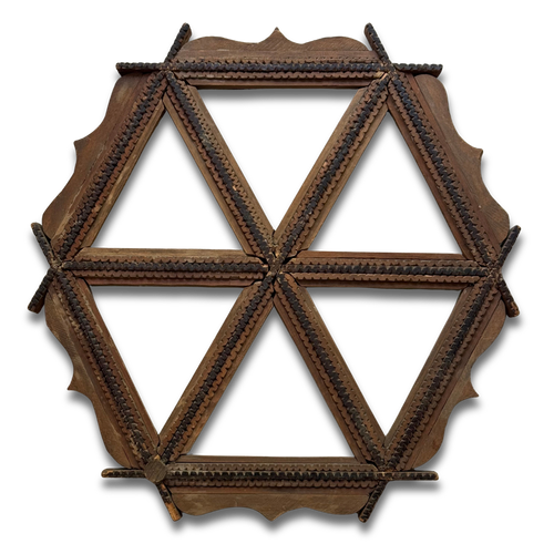 Early 20th-century Hexagonal Tramp Art Frame