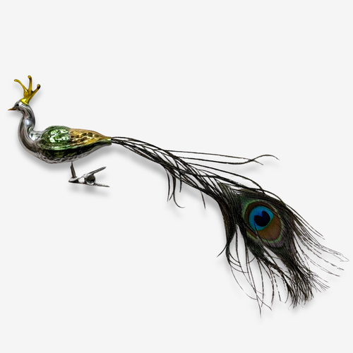 Nostalgic Clip-on Peacock Ornament with Feather