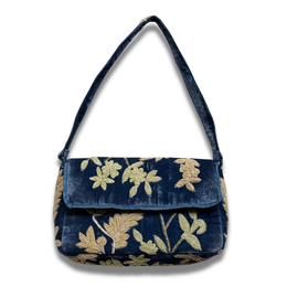 Candolyn Embroidered Silk Velvet Shoulder Bag in Blue