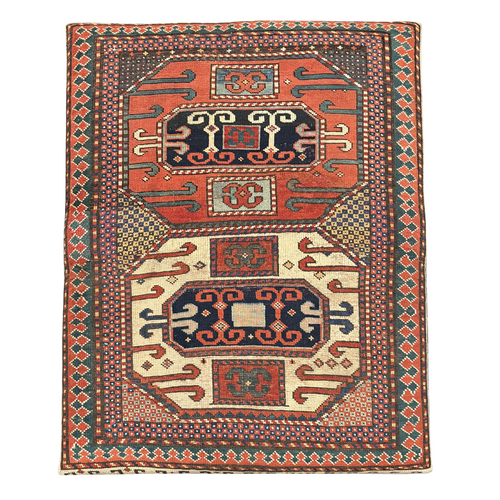 Custom Antique Kazak Rug Ottoman