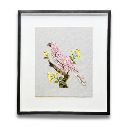 Hand Embroidered "Pink Parrot" by Zara Merrick