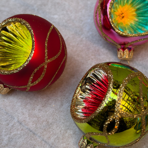 Set of 6 Colorful Small Reflector Ornaments