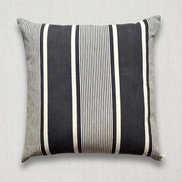 19th Century French Blue & White Ticking Pillow with Indigo Linen Backing (#40)