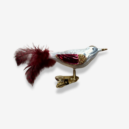 Dark Pink Feather Tailed Clip-on Bird Ornament