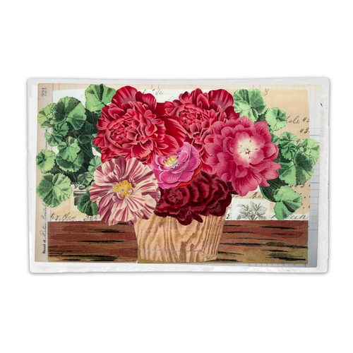 One-of-a-Kind Collaged Potted Bouquet of Pink Flowers Mat (#45)