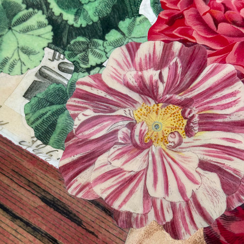 One-of-a-Kind Collaged Potted Bouquet of Pink Flowers Mat (#45)