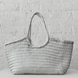 Leather Dragon Diffusion Nantucket Big Basket Tote in White