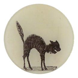 Arched Cat is a four inch round plate handmade to order using the decoupage technique