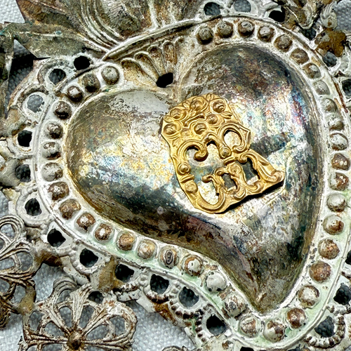 19th-century Italian Ex-Voto Sacred Silver Heart (No. 104)