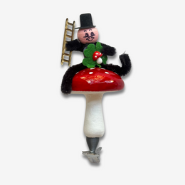 Nostalgic Chimney Sweeper Sitting on Cotton Mushroom Clip-on Ornament