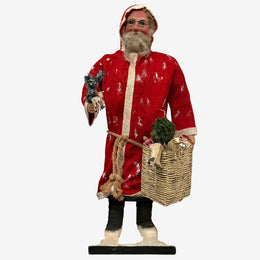 Electric Nodding Santa with Red Felted Coat & Basket of Toys