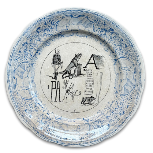 Set of 6 19th‑century French Sarreguemines Talking Plates