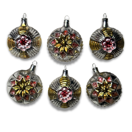 Set of 6 Round Ornaments in Pink & Gold