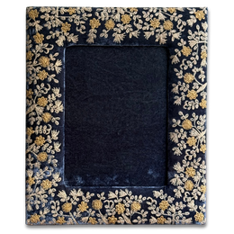 Jamila Silk Velvet Embroidered Tabletop Frame in Indigo (#4)