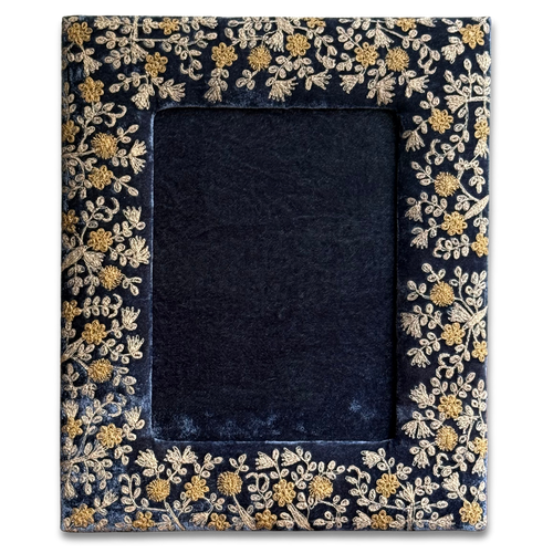 Jamila Silk Velvet Embroidered Tabletop Frame in Indigo (#4)