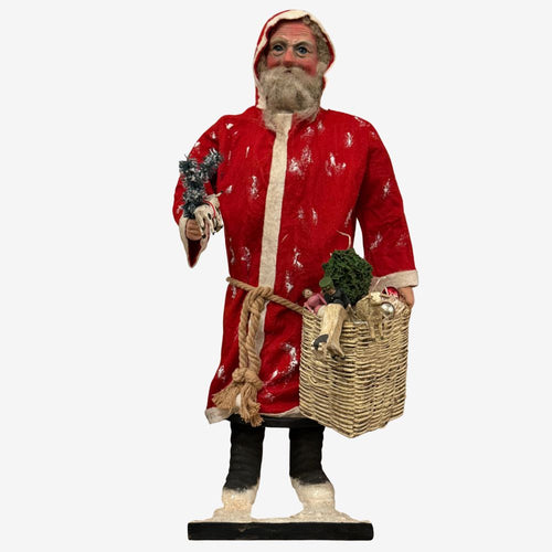 Electric Nodding Santa with Red Felted Coat & Basket of Toys