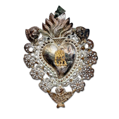 19th-century Italian Ex-Voto Sacred Silver Heart (No. 104)