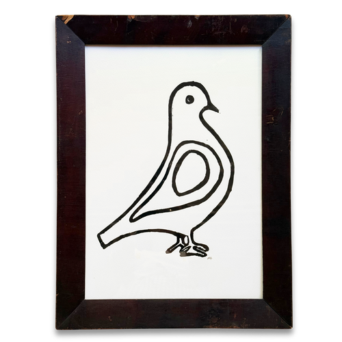 Pair of Hugo Guinness "Right & Left Facing Pigeon" Linocuts in Vintage Frames
