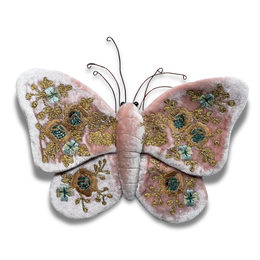 Miranda Silk Velvet Embroidered Butterfly in Old Rose
