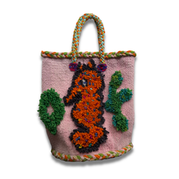 PO! Paris Nathalie Lete Woven & Knotted Seahorse Tote Bag in Mauve