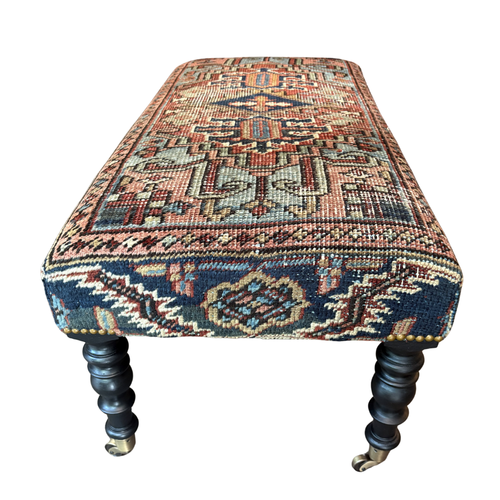 Custom Antique Heriz Rug Ottoman