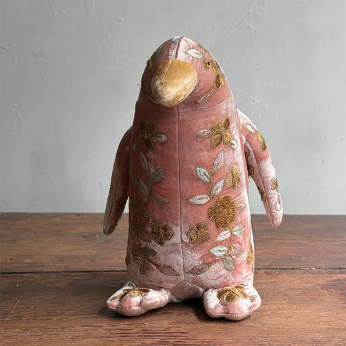 Sona Embroidered Silk Velvet Penguin in Sorbet Pink