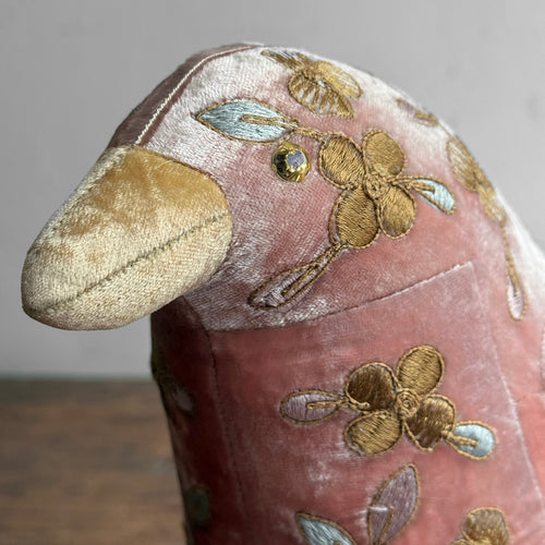 Sona Embroidered Silk Velvet Penguin in Sorbet Pink