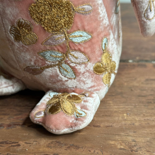 Sona Embroidered Silk Velvet Penguin in Sorbet Pink