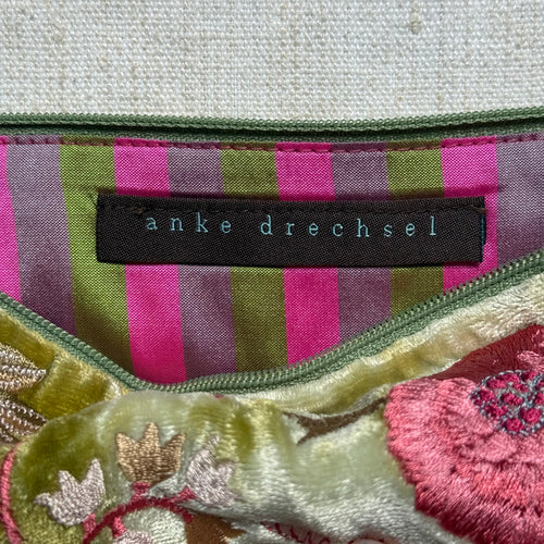 Madame Bovary Embroidered Silk Velvet Cosmetic Zip Pouch in Shaded Mint