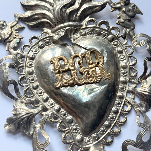 19th-century Italian Ex-Voto Sacred Silver Heart (#4)