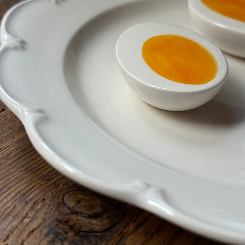 Trompe L'oeil Egg Plate with Scalloped Rim