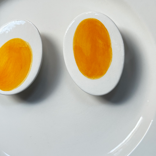 Trompe L'oeil Egg Plate with Scalloped Rim