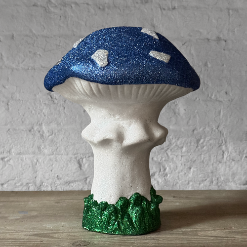 Large Glitter Mushroom in Blue & White