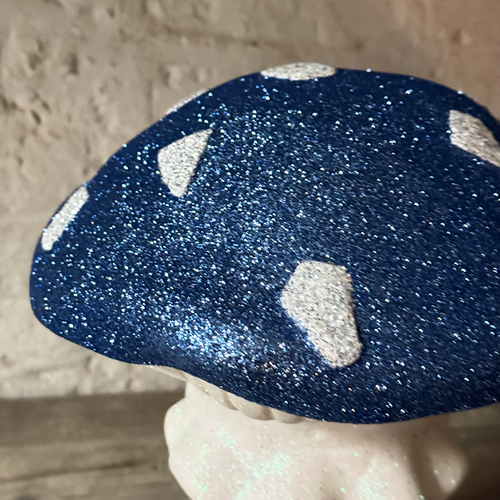 Large Glitter Mushroom in Blue & White