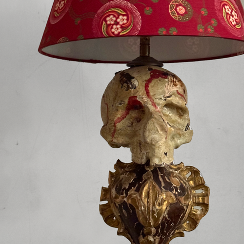 19th-century Austrian Reliquary Lamp with Custom Décor Barbares Lamp Shade