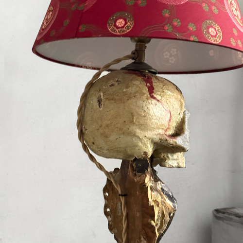 19th-century Austrian Reliquary Lamp with Custom Décor Barbares Lamp Shade