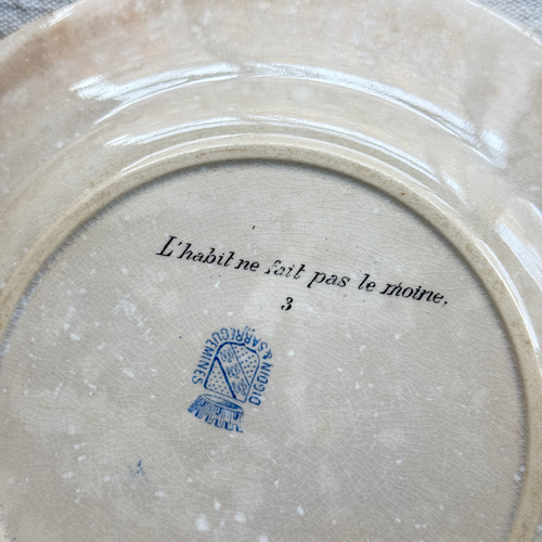 Set of 6 19th‑century French Sarreguemines Talking Plates