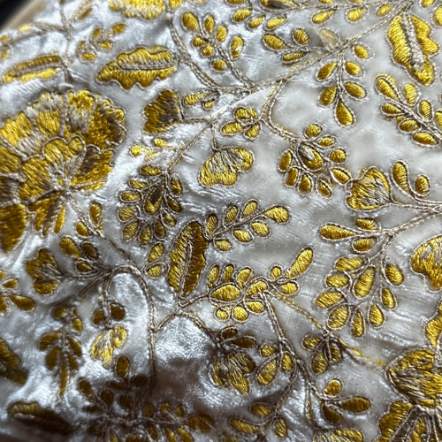 Tiana Embroidered Silk Velvet Cushion in Ivory