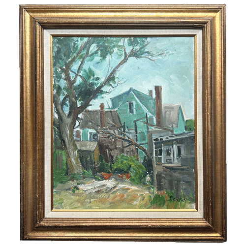 20th-Century Provincetown School with Chickens Framed Oil Painting