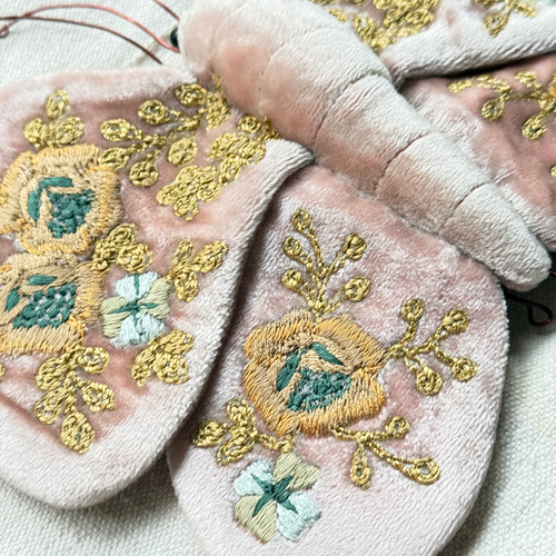 Miranda Silk Velvet Embroidered Butterfly in Old Rose