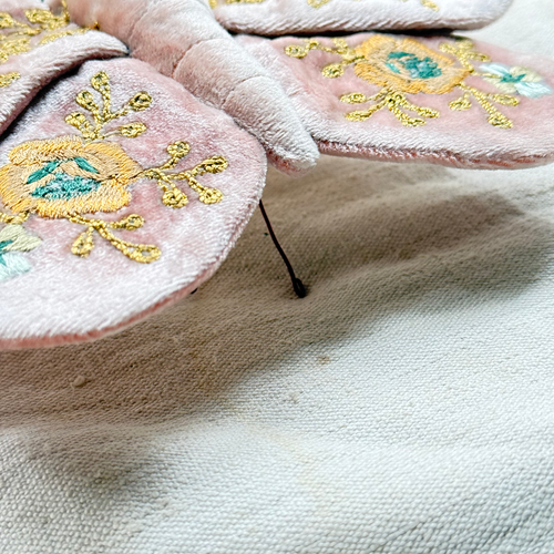 Miranda Silk Velvet Embroidered Butterfly in Old Rose