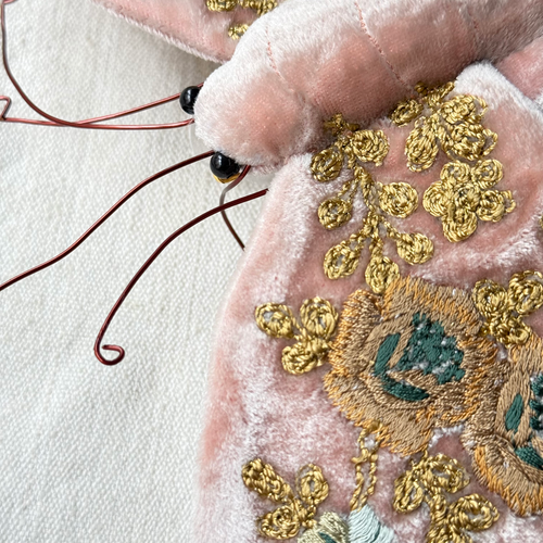 Miranda Silk Velvet Embroidered Butterfly in Old Rose