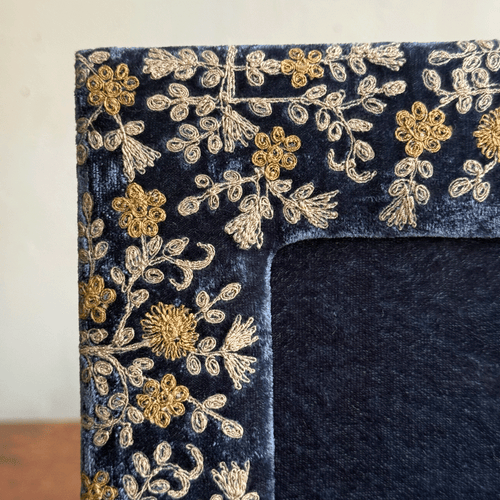 Jamila Silk Velvet Embroidered Tabletop Frame in Indigo (#4)