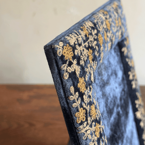 Jamila Silk Velvet Embroidered Tabletop Frame in Indigo (#4)
